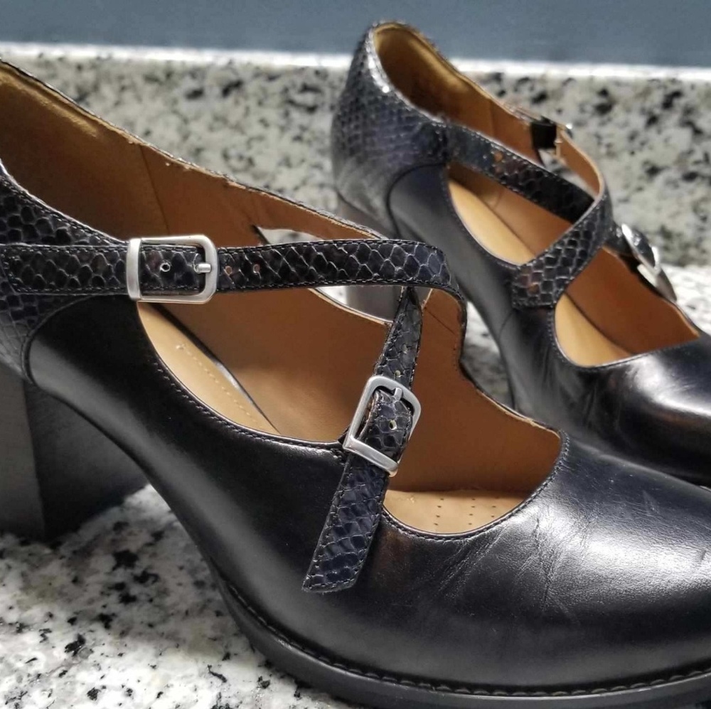 Clark's Artisan stack dress heels.